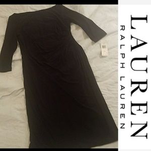Ralph Lauren rouched waist modal Black dress NEW sz 10